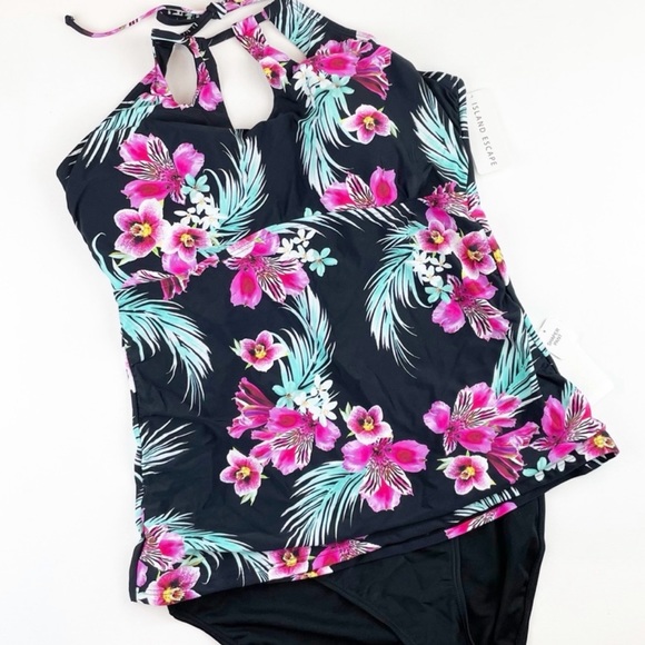 Island Escape Orchid Paradise High-Neck Cutout Tankini & La Palma Hipster Bottom - Picture 3 of 10
